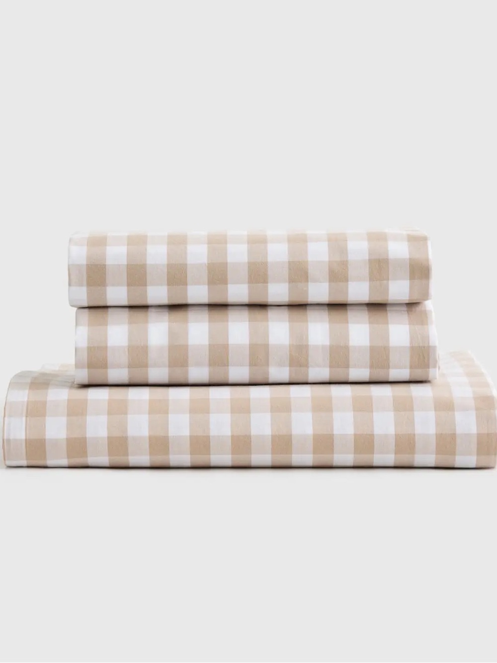 Quince Crisp Organic Cotton Percale Cafe Gingham Fitted Sheet Set Queen